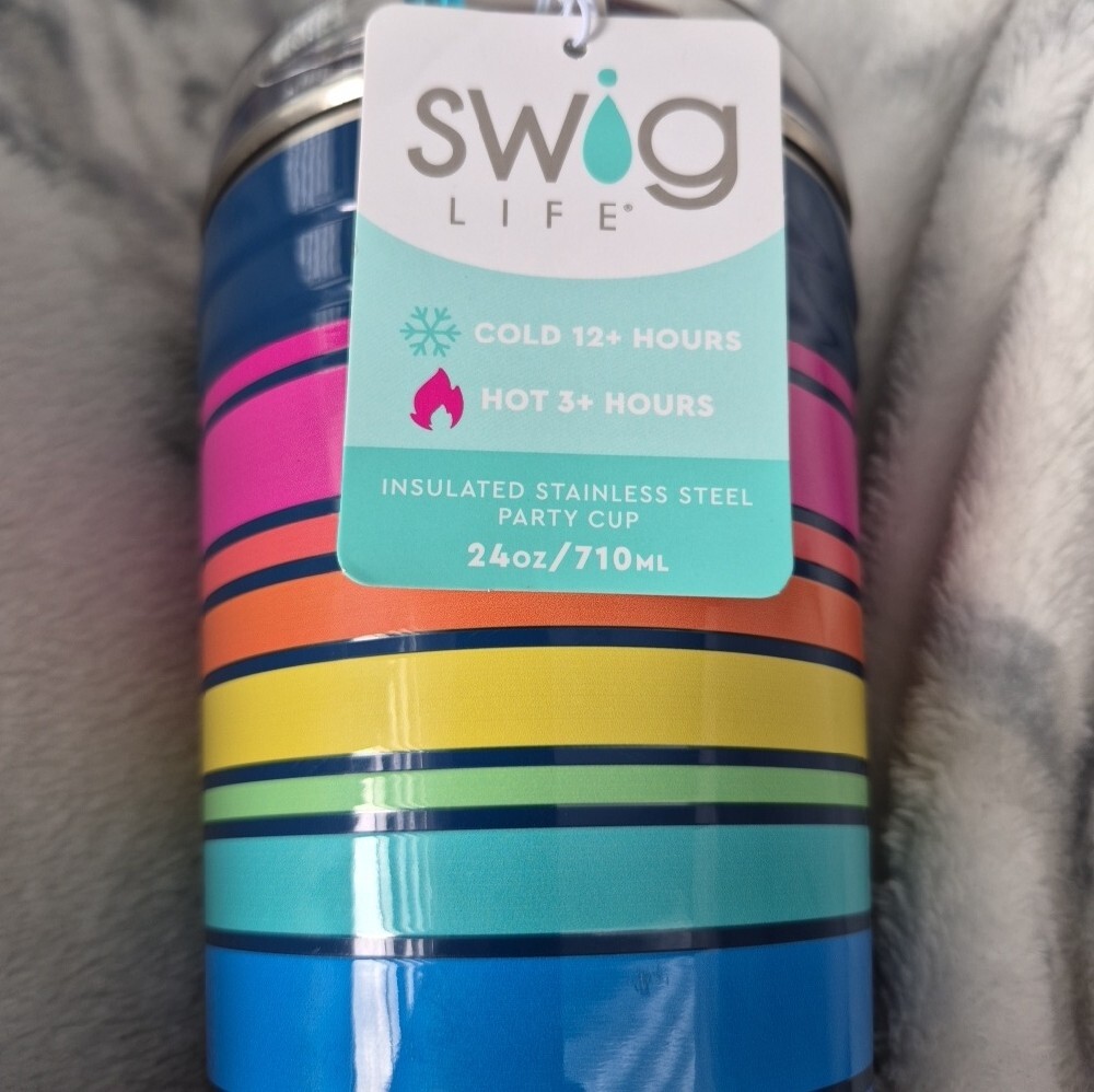 Swig Life NWT Rainbow Stripe Insulated Party Cup - Blue 24 Oz - Picture 2 of 6